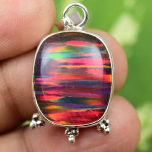 Rainbow Fire Opal Teardrop Pendant: 925 Sterling Silver Boho Necklace