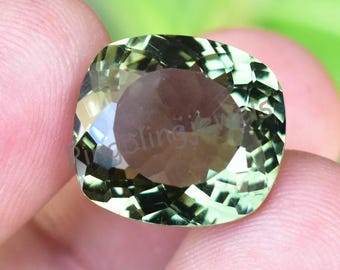 AGSL Certified Hiddenite Gemstone: 11.05 Ct Green Cushion Cut