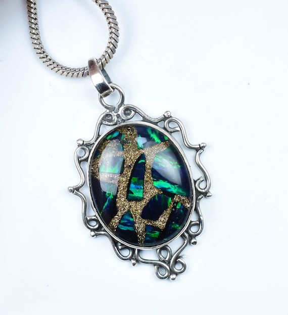 Vintage Style Monarch Fire Opal Pendant in Ornate Silver 925