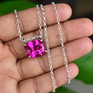 Cushion Cut Rhodolite Garnet Pendant: 925 Sterling Silver Solitaire Jewelry