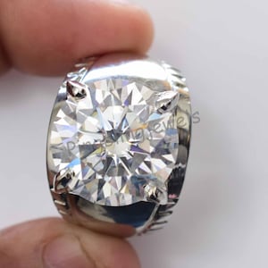 20 karat vit rund moissanit silverring för män, enorm storlek, AGSL-certifierad