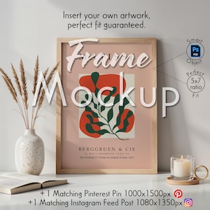 Scandinavian Wooden Frame Mockup For Art Display, Neutral Home Decor Scene For Interior Designers, Easy-To-Use PSD Picture Frame Art Mockup