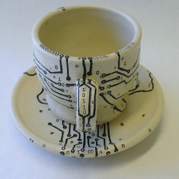 Circuit Board and Map Cup and Saucer Set