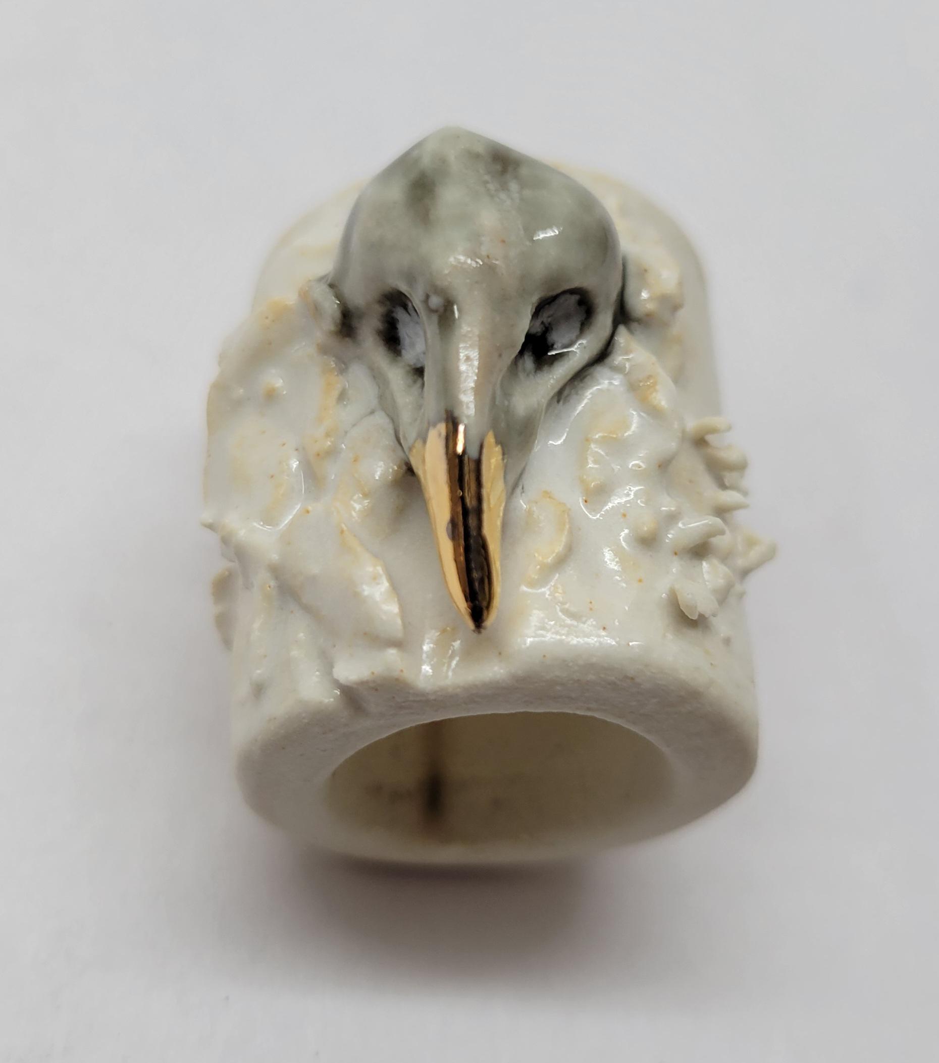 Hatching Bird Skull Bead with 22k Gold Beak  28x30mm
