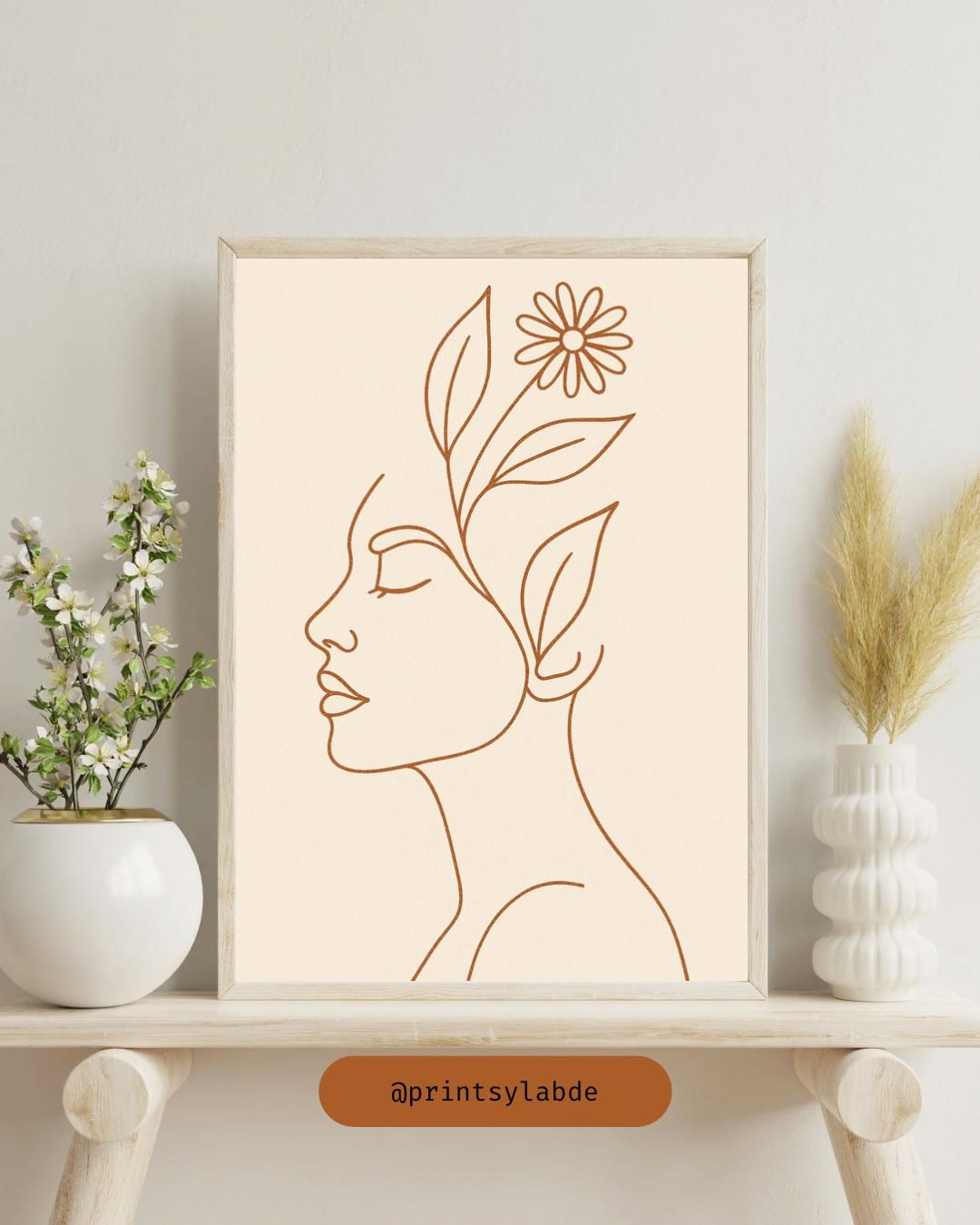 Floral Woman Line Art Print | Minimalist Female Portrait With Botanical ...