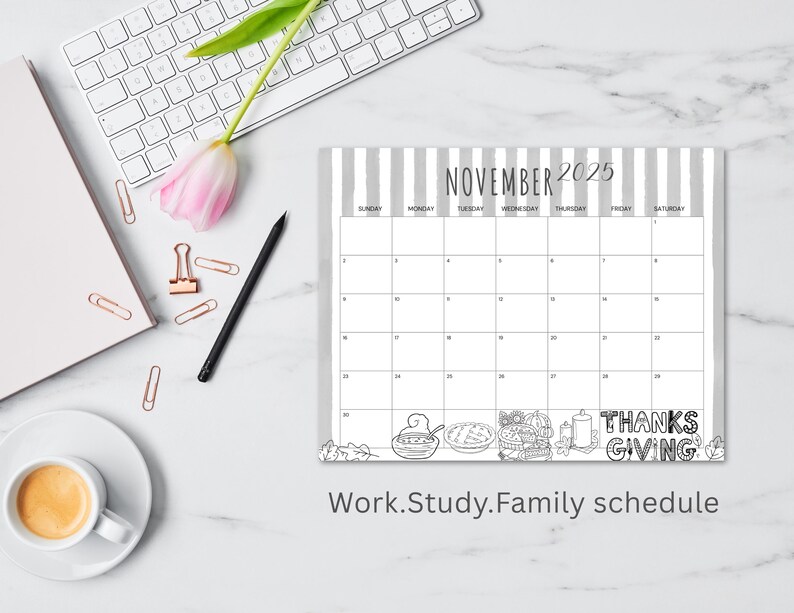 Minimal November 2025 Printable Calendar Black And White Autumn Theme Il 794xN.6985085434 B095