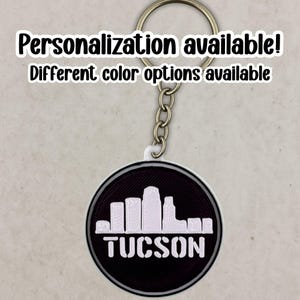 Personalized Tucson Skyline Keychain: Custom Name, Font & Color