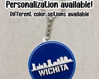 Personalized Wichita Skyline Keychain, Water Bottle Name, Custom Bag Tag