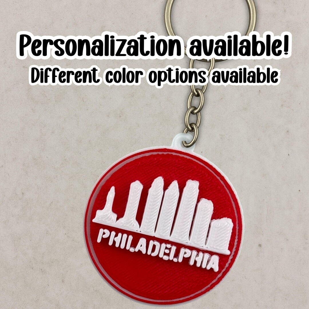 Personalized Philadelphia Skyline Keychain, Back Pack Name Tag, Water ...