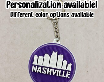 Personalized Nashville Skyline Keychain, Keyring Bag Tag, Water Bottle Name