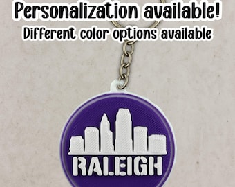 Personalized Raleigh Skyline Keychain, Custom Name Bag Tag, Lunch Box Tag