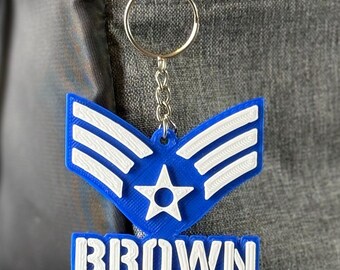 Personalized USAF Senior Airman Keychain, SrA Keychain, Airforce Rank Gift, SrA Rank Keychain, air force academy, SrA Name Tag