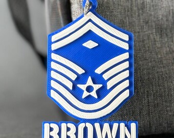 Personalized USAF First Sergeant E-8 Rank Keychain, Veteran Gift, SMSgt Name Tag, USAF SMSgt Keychain, SMSgt Promotion Gift