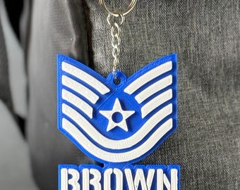 Personalized TSgt Keychain, Technical Sergeant Gift, USAF Rank, Airforce Promotion, TSgt Promotion Gift, TSgt Veteran Gift, TSgt Keychain