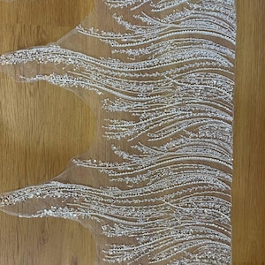 Beaded Lace Fabric, Silver Sequin Tulle, 3D Wave Pattern Mesh, Hand Embroidered Tulle, Bridal Veil Material, Luxury Dress Fabric