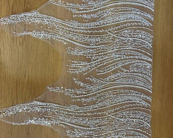 Beaded Lace Fabric, Silver Sequin Tulle, 3D Wave Pattern Mesh, Hand Embroidered Tulle, Bridal Veil Material, Luxury Dress Fabric