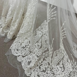 Sale Ivory Embroidered Floral Lace Fabric, Bridal Tulle for Sewing