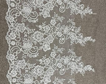 Bridal Floral Lace for Wedding Dress, Ivory Embroidered Tulle for Veil, Delicate Lace Fabric for Sewing Bodice Sleeves, Bridal Lace Fabric