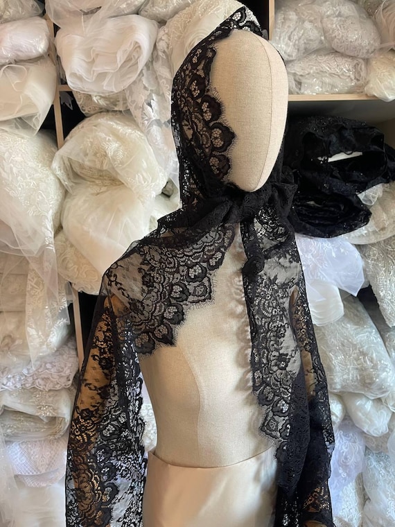Black Lace Trim for Sewing, Scalloped Floral Edging for Dresses and Lingerie Making