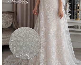 Blush Floral Lace Fabric for Wedding Dresses, Embroidered Bridal Material by the Yard