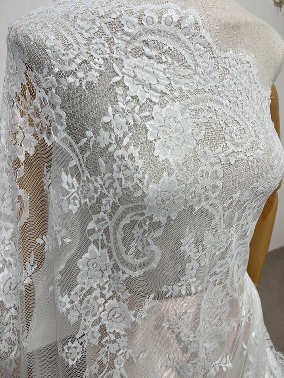 Ivory French Lace Fabric, 3 Yard Floral Embroidered Tulle, Bridal Lace for  Wedding Dress, Veil or Evening Gown Sewing Material