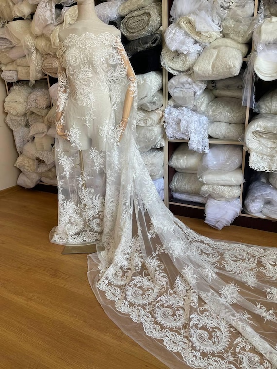 ivory lace fabric for wedding dress Fabric, Floral Bridal Lace Dress, Veil and Sewing Projects anime figure