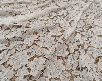 Elfenbensfärgad snörspets, blommig brudspets för brudklänning, broderad spetstextil på metervara