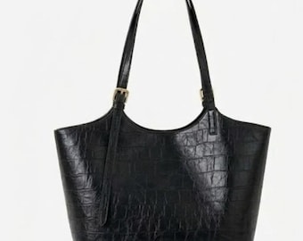 Borsa a mano in pelle con stampa coccodrillo / Borsa a tracolla in vera pelle bovina realizzata a mano