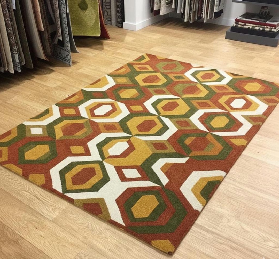 Handmade Look Geometric Rug | Retro Hexagon Pattern Rug | Cozy Earth ...