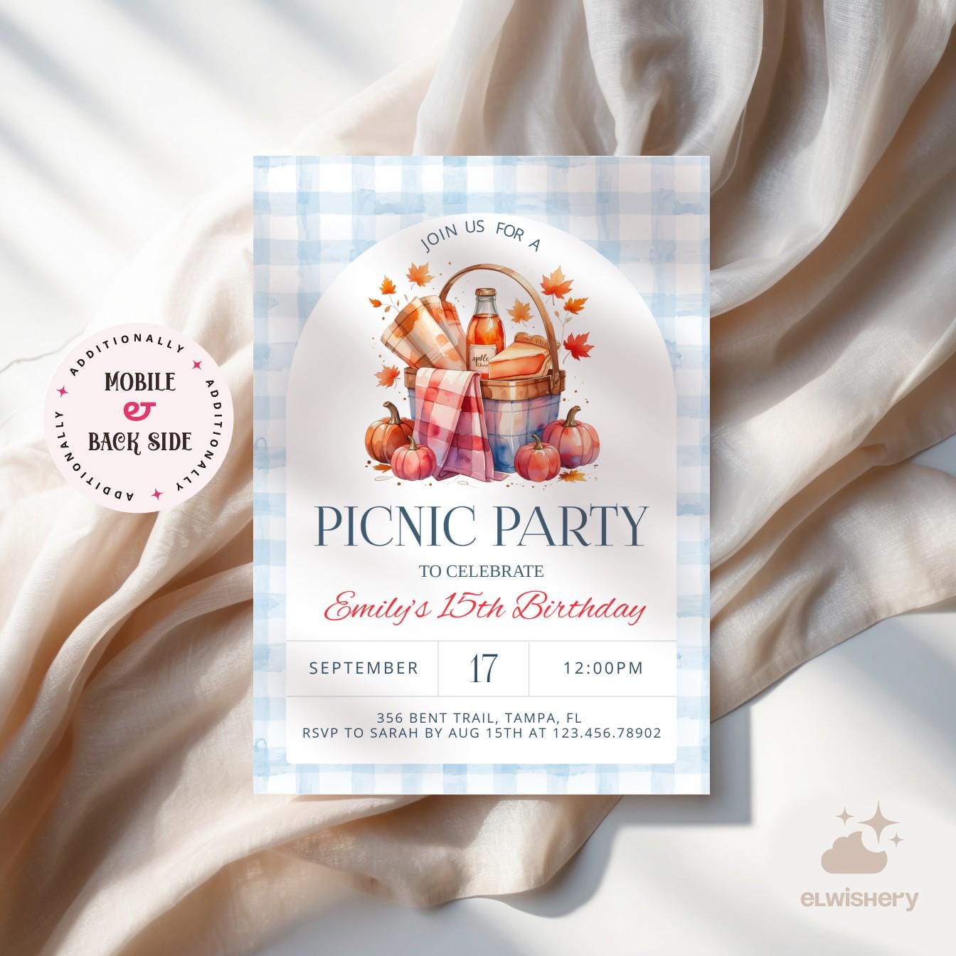 Editable Picnic Party Invitation Template, Fall Birthday Picnic Invite ...