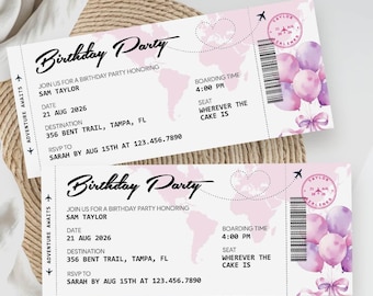 Airplane Ticket Birthday Invitation Template, Plane Party Boarding Pass (Digital Download)