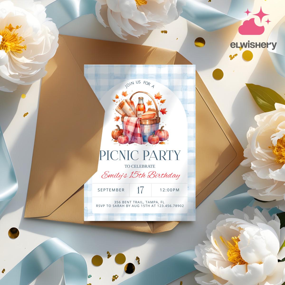 Editable Picnic Party Invitation Template, Fall Birthday Picnic Invite ...