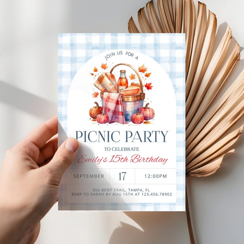 Editable Picnic Party Invitation Template, Fall Birthday Picnic Invite ...