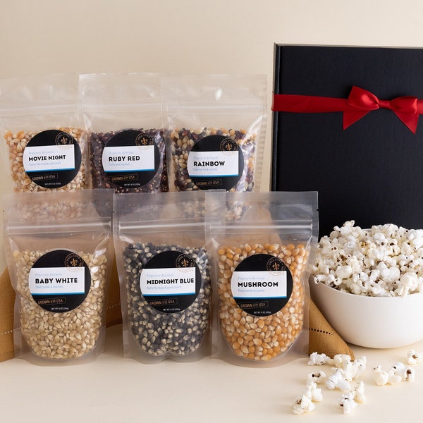 Gourmet Popcorn Kernel Gift Box - Variety set of 6, Non GMO, bulk popcorn