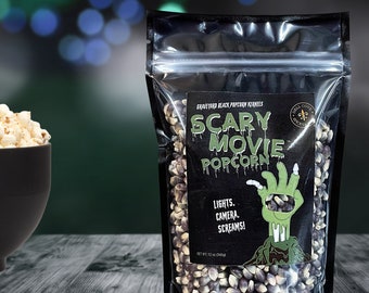 Graveyard Black Halloween Popcorn - Horror movie popcorn snacks, Scary Movie popcorn bowl, Halloween theme vegan popcorn treats