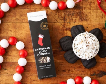 Christmas Coal popcorn kernels, personalized Xmas Stocking Stuffer - black gourmet popcorn, custom Santa lump of coal, naughty but nice