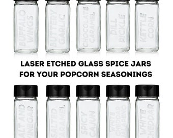Laser Etched Glass Spice Jars: Popcorn Seasoning Shakers