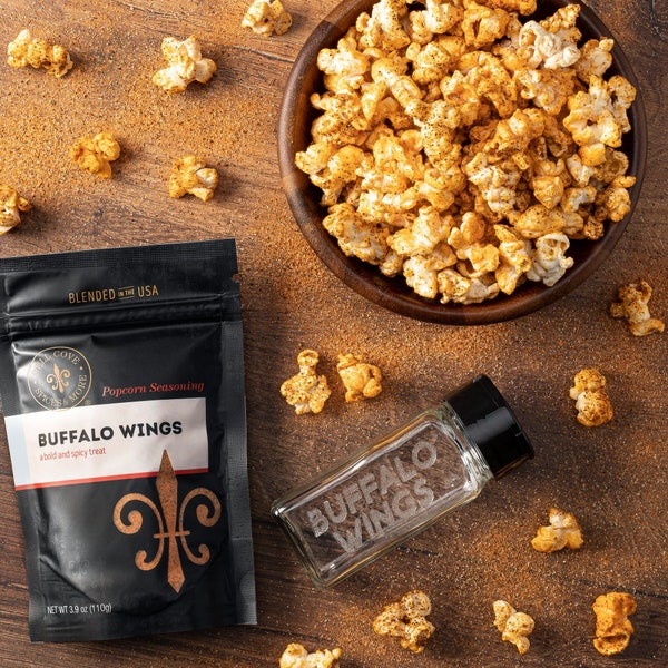 Buffalo Wings Flavored Popcorn Seasoning - Low Sodium Spicy Seasoning Mix, Gluten-free Popcorn Kernel Seasoning, Red Hot Flavor Gift for Him