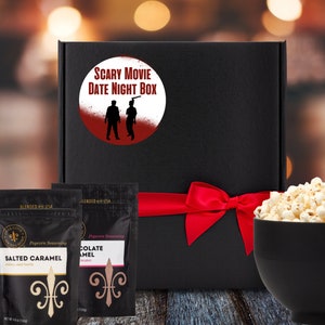 Scary Movie Watch Date Night Gift Box with Popcorn + Seasoning - horror movie Boy/Boy zombie couple, Halloween snack box gift for boyfriend