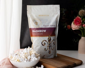 Multicolored Popcorn Kernels - gourmet Rainbow corn kernels in bulk for popcorn machines, popcorn kit gift for movie night popcorn bowls