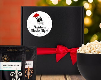 Christmas Movie Night Snack Box - Gourmet popcorn seasoning & kernels, Christmas Eve Gift Set for Family Movie Night