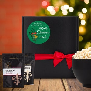 Christmas Popcorn Gift Set: Gourmet popcorn kernels and seasoning, Christmas gift for popcorn lover, Christmas carols, secret santa gift box