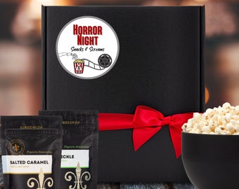 Horror Movie Night Popcorn Kit - Fancy popcorn kernels and gourmet seasoning, Gluten-free, Scary Movie Watch snacks, Halloween Gift Box