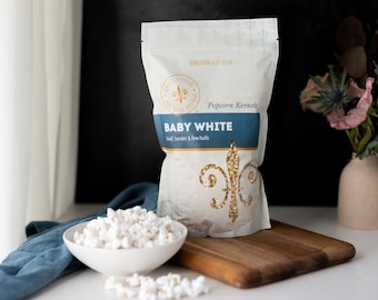 Baby White Popcorn Kernels - gourmet popcorn in bulk, hull-less popcorn, tiny white no hull popcorn kernels