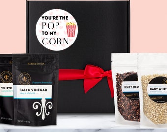 Valentine Gift Box - Popcorn Seasonings and Gourmet Popcorn Kernels Personalized Gift Set, Custom Gift Box