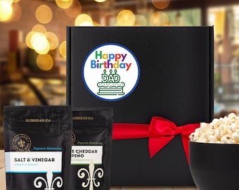Birthday Popcorn Gift Box - unique birthday gift for Dad, gourmet popcorn seasoning & popcorn kernels, personalized gift for movie night