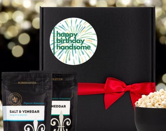 Food Gift Basket - Gourmet Popcorn Kernels and Popcorn Seasoning Gift Set for Husband or Boyfriend