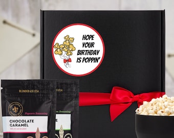 Personalized Popcorn Gift Set - birthday party popcorn seasoning and popcorn kernels, gluten-free foodie gift for him or her