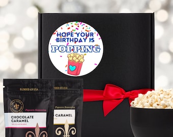 Birthday is Popping Popcorn Treat Box - Popcorn Seasoning and Gourmet Kernels Gift Set, Personalized Birthday Party Kit