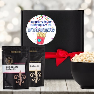 Birthday is Popping Popcorn Treat Box - Popcorn Seasoning and Gourmet Kernels Gift Set, Personalized Birthday Party Kit